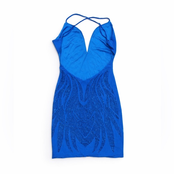 Fashion Nova Royal Blue Rhinestone Bodycon Mini Dress Large - Picture 2 of 3